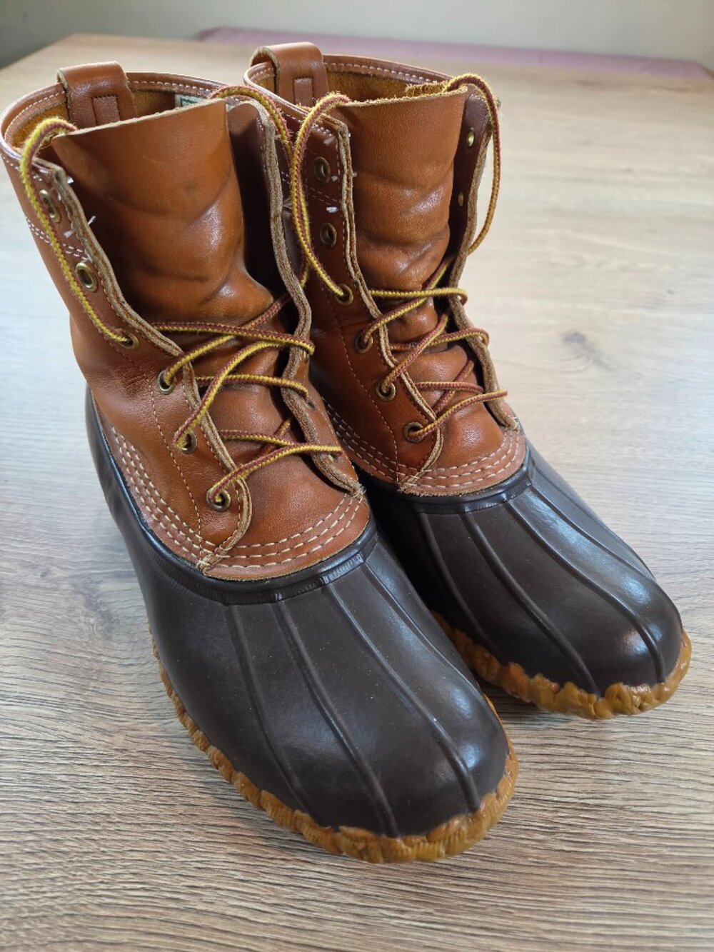 LL Bean Duck Boots Size 8 Mens Brown Leather Waterproof Made in USA Outdoor